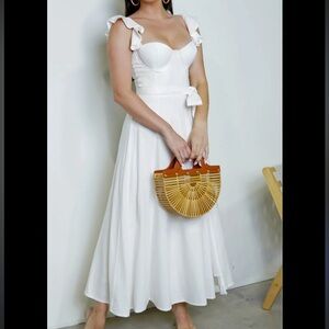 Dress Forum Bustier Ruffle White Linen Blend Dress A Line Feminine Size Medium